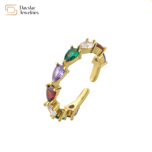 Brass Gold Plated 18k Diamond Rings Crystal Zircon Adjustable Pear Shaped Engagement