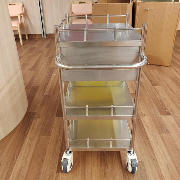 High Capacity Hospital Stainless Steel Trolley With Dirt Bag And Brake Casters Ss Dressing Trolley