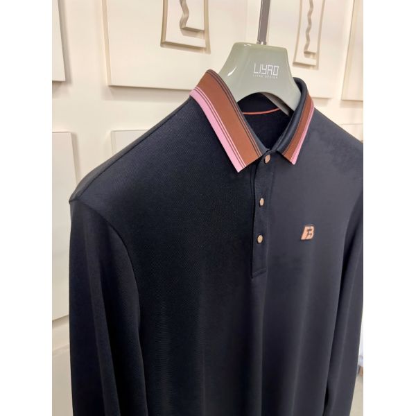 Luxury Men Long Sleeve Polo Shirts with Contrast Collar Classic Design Embroidered Logo, Multiple Colors for Business & Casual