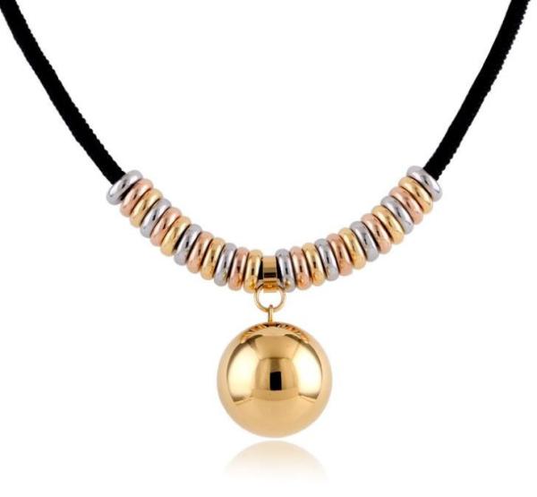 18K Bead Pnedant Necklace  Black rope chain Necklace Stainless Steel Jewelry for women