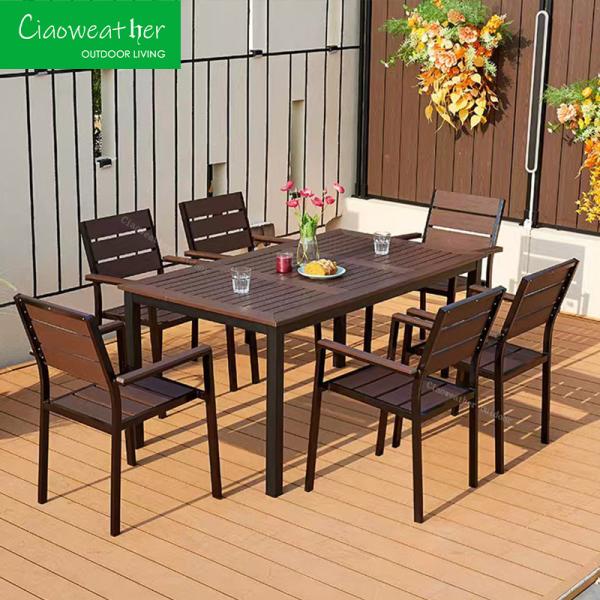 Outdoor Furniture Modern Teak Wood Dining Table And Chair Set Aluminum Patio Garden Set for Courtyard Design Style Modern