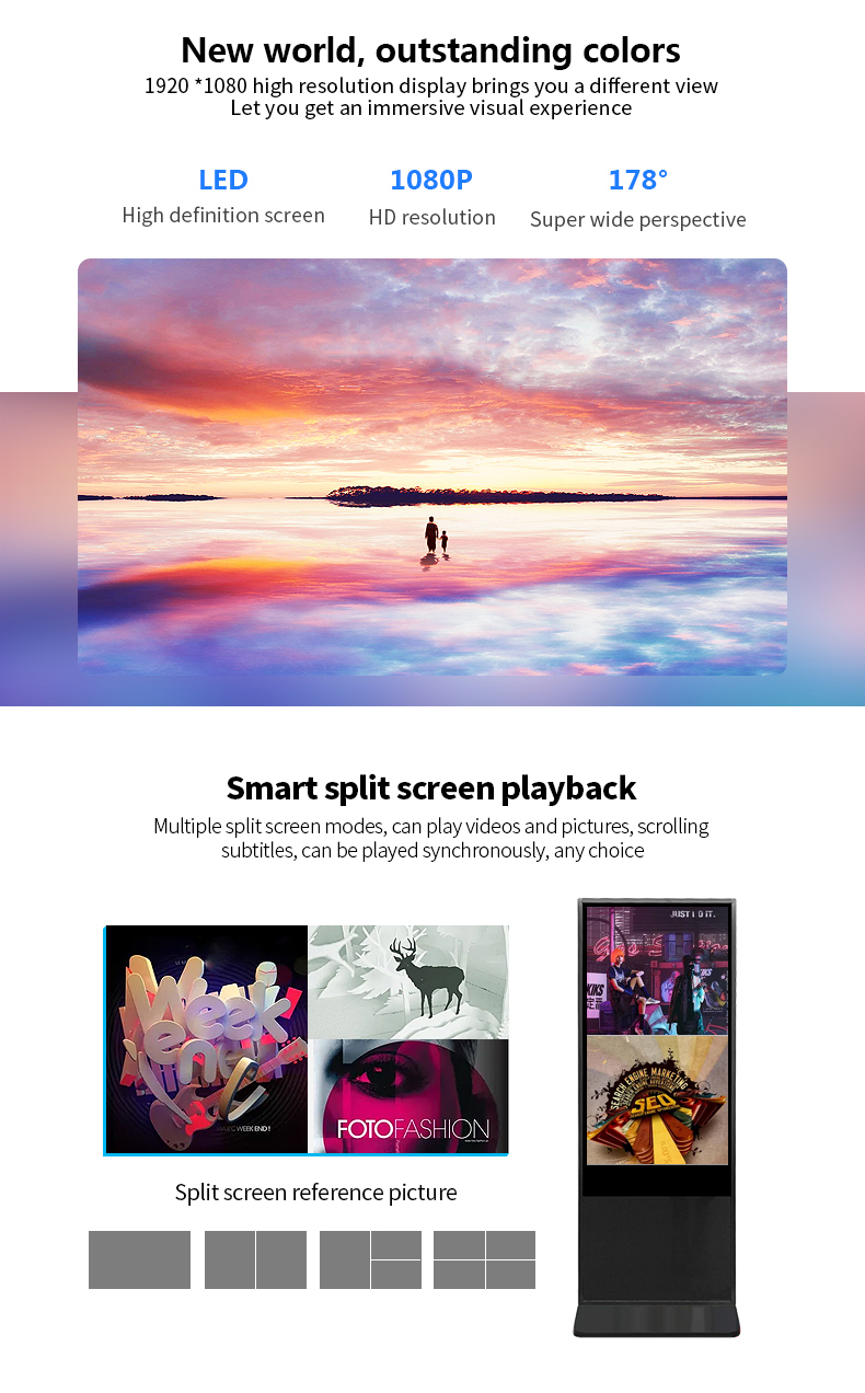 Пол FHD стоя взаимодействующий тотем экрана касания LCD