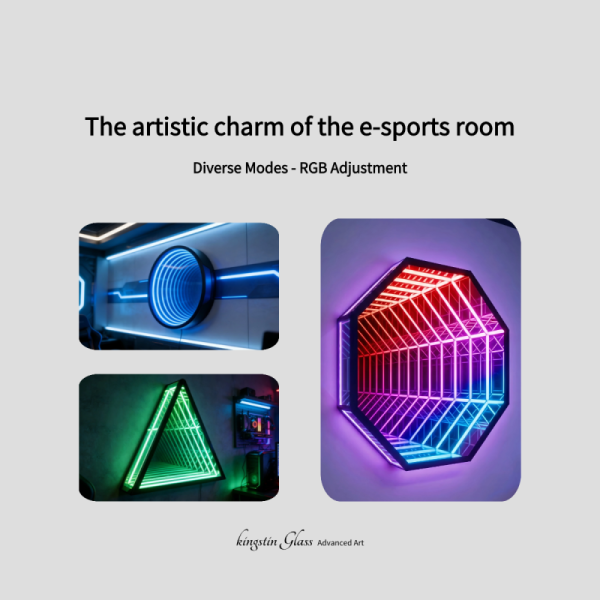 Kingstin RGB Abyss Mirror LED Light Customizable Shape Size, for Gaming Room Live Broadcast Background Bar Decoration