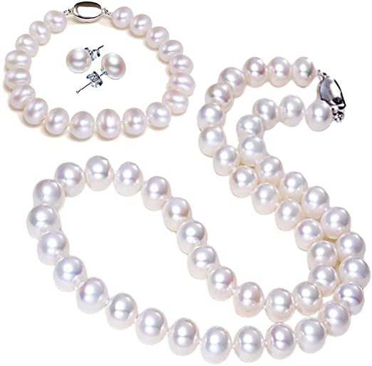Top Fashion Stunning Bracelet and Stud Earrings Jewelry Set Freshwater Cultured Pearl for Women Handmade