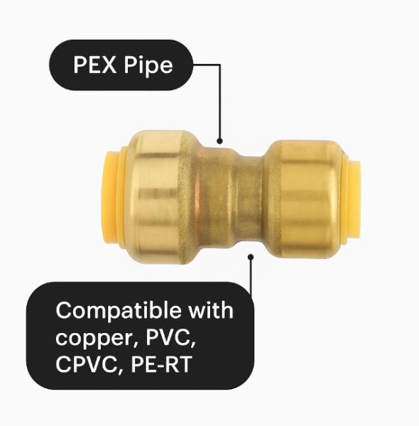 Brass Push-Fit Reduced Coupling Connector for PEX Pipes