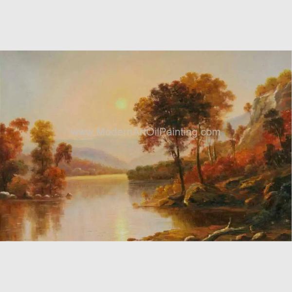 Peintures de paysage originales d'huile de lever de soleil de rivière 50