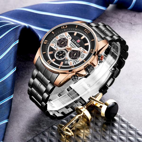 REWARD Quartz Mens Stainless Steel Watches , Analog Sports Wrist Watch Alloy Case