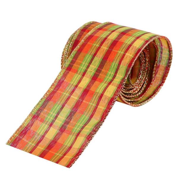 2-1/2 Larga 6 Yards Plaid Burlap Faixa de Natal Fios Faixa de Envolvimento Faixa 63mm Jute / Poliéster