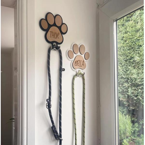 Unfinished Birch Wood Dog Paw Print Lead Holder Personalized Pill Storage for Dog Buffs
