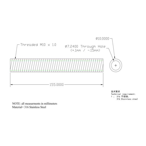 трубка концевых заделок SS316 кабеля 155mm длинным неубедительным продетая нитку стержнем