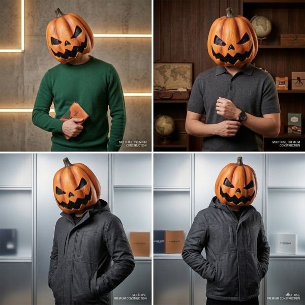 Full Head Evil Jack-o'-Lantern Latex Mask, Spooky Pumpkin Headgear for Halloween
