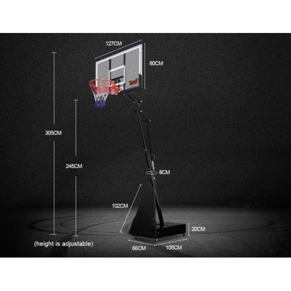 Movable Adult Kids Basketball Hoop Stand with Glass Backboard in Red and Black