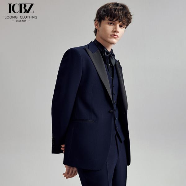 Método de tecelagem tecido de tecido de lã Tecido de acabamento de roupa azul marinha masculina para o casamento do noivo