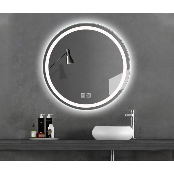 Modern 24in Glass Bathroom Mirror LED Illuminated Smart Anti-Fog Frameless Wall Mounted Touch Switch IP44 Rated for Apartments