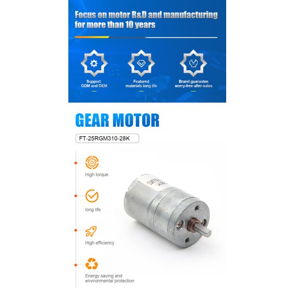 Futeng Motor Custom 25mm Mini Gearmotor 12v 24v High Torque DC Spur Gear Motor for Robot