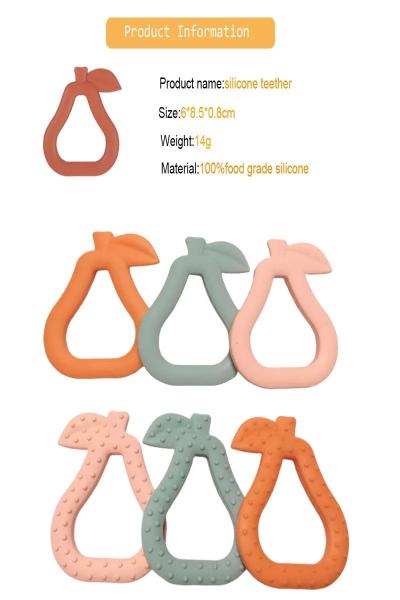 Customized Colors Silicone Pear Shape Chew Pacifier Teething Baby Newborn Teethers 85 X 61mm