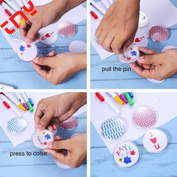 Personalized Clear Acrylic Round Button Badges Kit With Pins DIY Crafts & Craft Activities