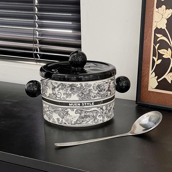 Jungle Style Microwavable Seasoning Storage with Ceramic Strainer Amphora Lard Jar