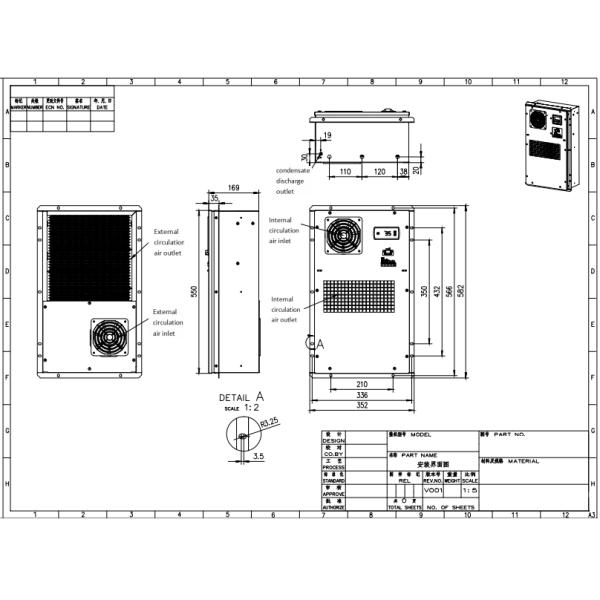 кондиционер шкафа держателя двери 500W 220V 50Hz на открытом воздухе с хладоагентом R134a