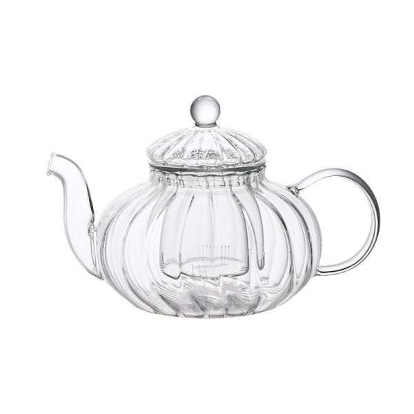 Handmade Striped Borosilicate Glass Teapot Set With Glass Infuser 600ml 800ml