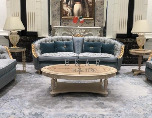 Shell and Veneer Table Top Antique Ash Wood Oval Shaped Luxury Coffee Table