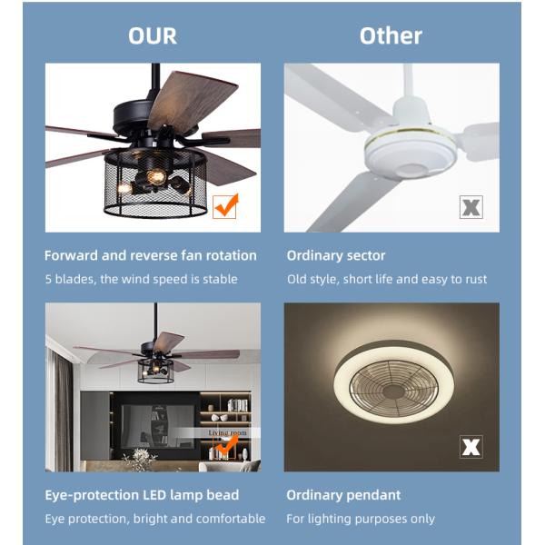 Home Office 5 Plywood 2000LM Crystal Ceiling Fan Light With DC AC Motor