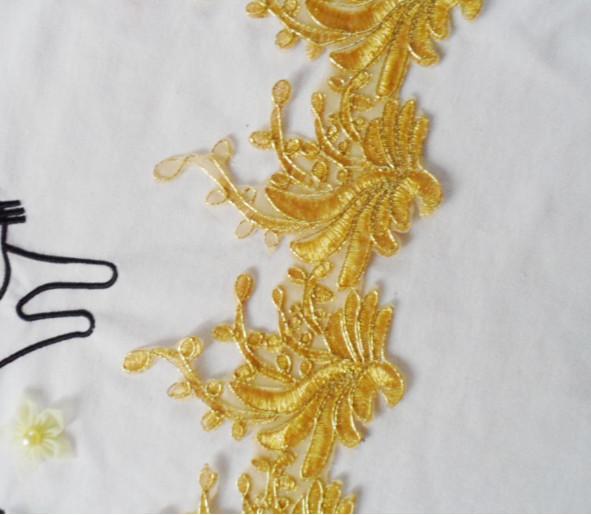 Gold Wire Embrodery Lace Edge with Cord Embroidery Sliver Lace Trim