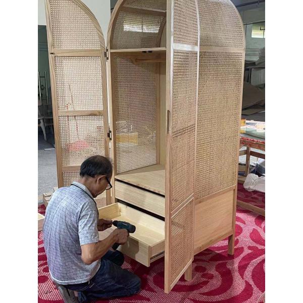 Wooden Wardrobe Closet Modern Rattan Clothes Storage Cabinet 2 Door Solid Wood 75*58*201cm