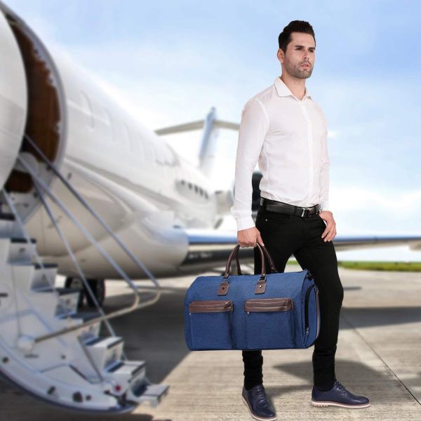 Oversized Travel Shoulder Bag Waterproof Canvas Genuine Leather Weekend Bag Overnight Handbag