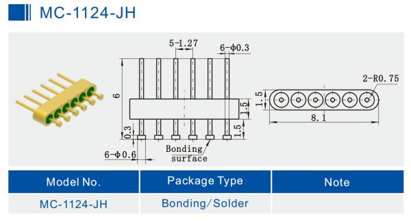 6-Pin Diameter 0.6mm Nail Head Glass To Metal Hermetic Seal Header With Gold Wire Bonding Surface MC-1124-JH