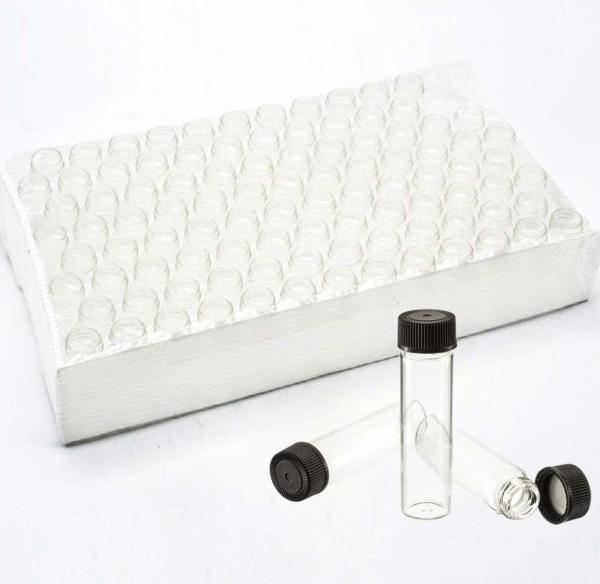 Pack of 100 Glass Vials with Black Phenolic Screw Caps (4ml, Clear) Dram Amber Glass Vials