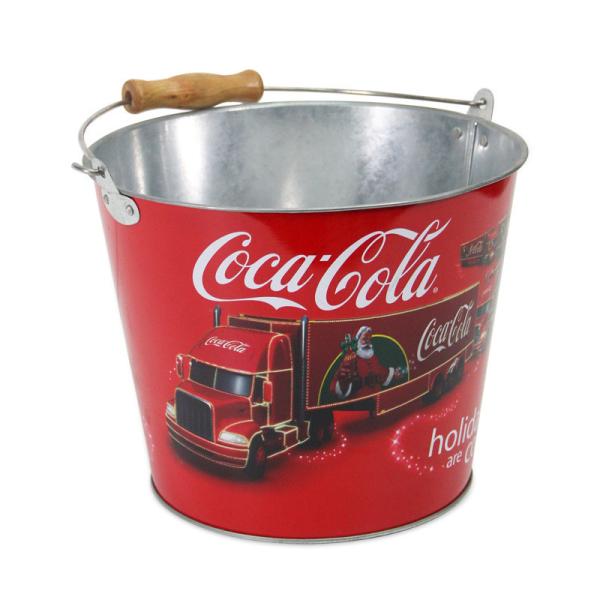 Christmas Decorative Small Round Metal Tins Galvanized Tin Bucket With Full Color Painting