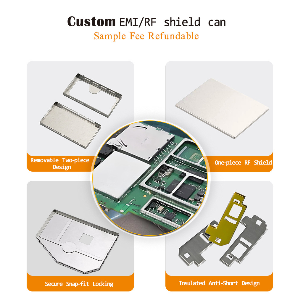 Custom Stamping Nickel Silver RF Shields for PCB Soldering EMI Interference Shielding One Piece and Two Piece Metal Cans Factory