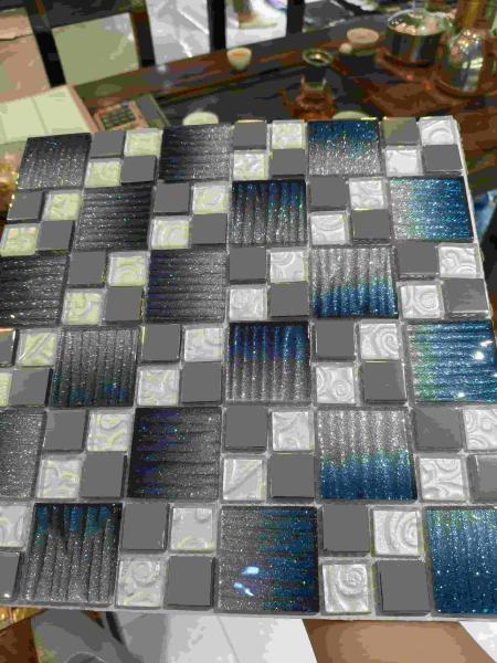 Mix Metal Golden Blue Crystal Mosaic Glass Tile For Interior Wall Decor