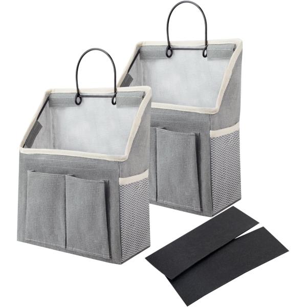 2 PACK WALL HANGING BAG ORGANIZER BASKET WITH POCKETS FOR BATHROOM BEDROOM KITCHEN DORM ROOM ESSENTIALS RV STORAGE AND