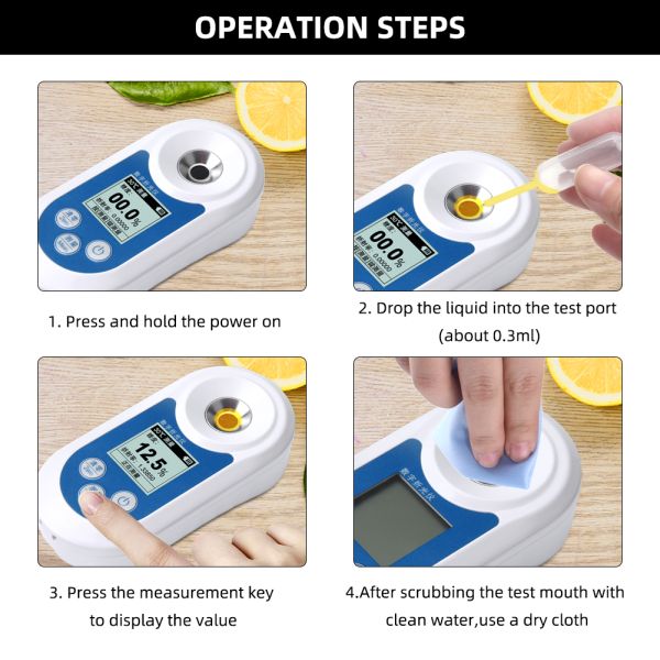Digital Brix Refractometer Handheld with 0-55% Brix Range ±0.2% Accuracy and Highlight Screen