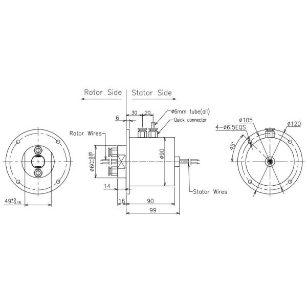 Chemical Pharmacy Signal Pneumatic Air Rotary Union With 2 Channel Gas