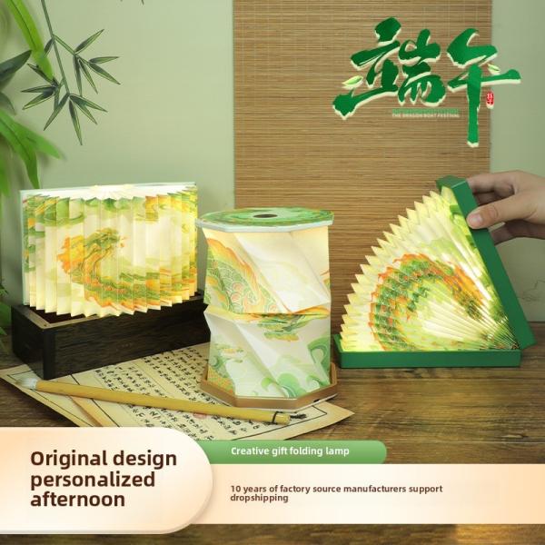 3500K Desk Origami Crinkle Paper Square Floor Lamp Rotating Dragon Boat Printing