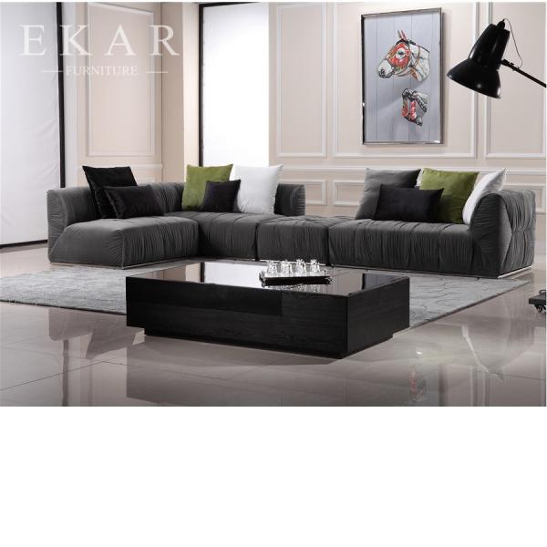 European Modern Elegant Extra Large Velvet Black Sectional Sofa Furniture