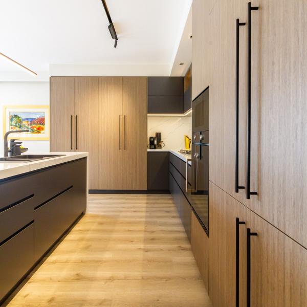 Wooden Grain Melamine Kitchen Cabinet  Modern Kitchen Island