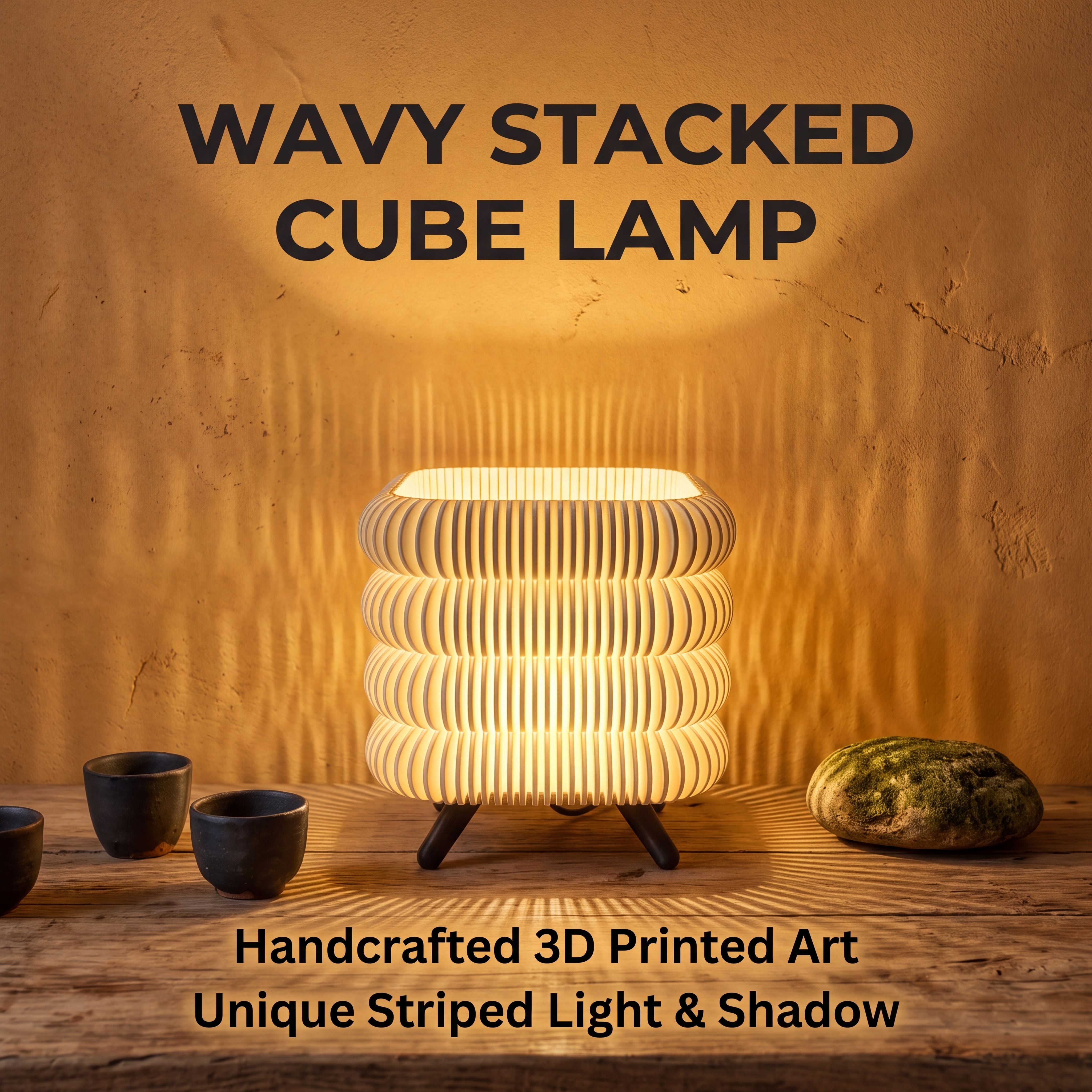 Rippled Stacked 3d Print Light Cube Warm Bedroom Glow Lighting Fixtures