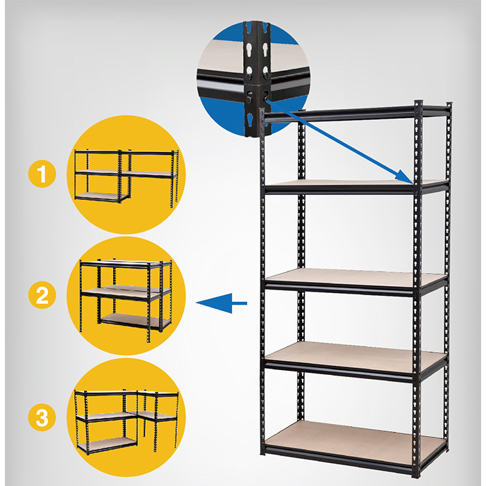 Keep Your Warehouse Neat and Tidy with 5 Tier Boltless Metal Corner Rack Shelving