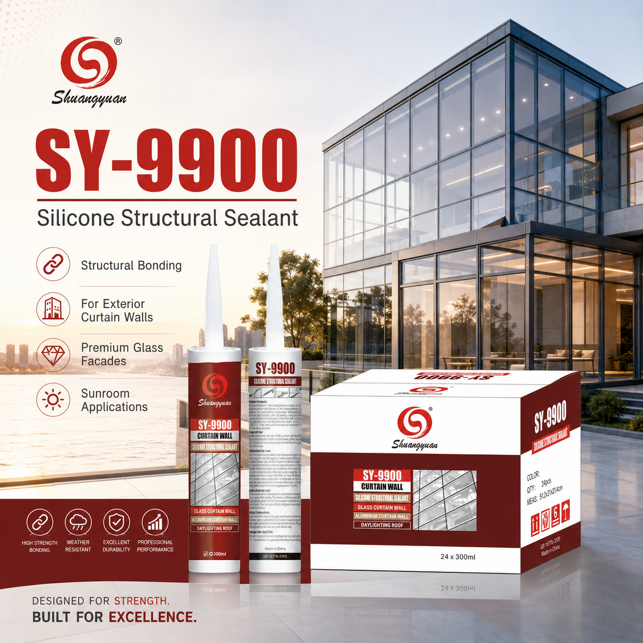 SY-9900 Construction Bonding Silicone for Glass, Aluminum and Stone Facades
