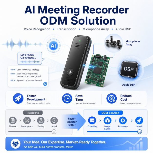 AI Meeting Recorder ODM Solution Voice Recognition Transcription Microphone Array Audio DSP