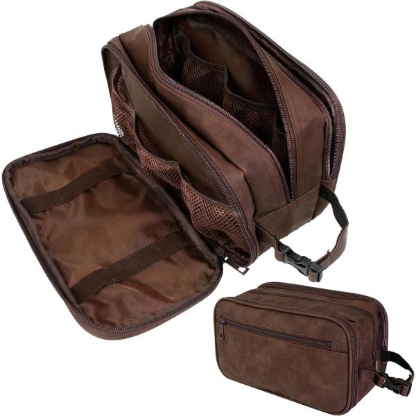 Dopp Kit resistente al agua de color marrón oscuro PU Bolso de afeitar de cuero organizador de bolso de viaje para accesorios higiene cosmética