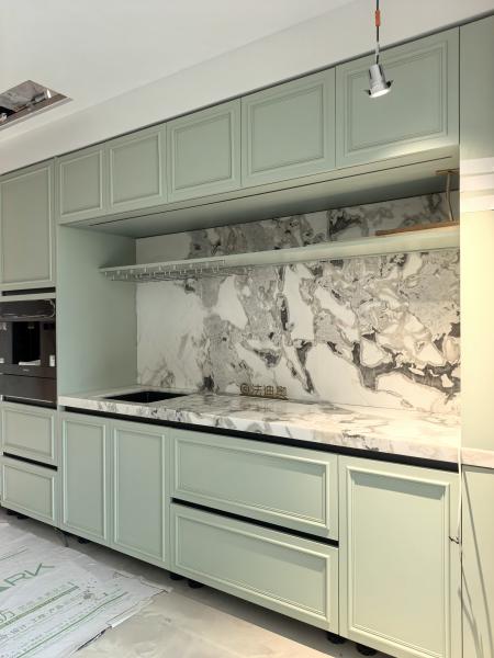 Fadior Full Stainless Steel Custom Kitchen Cabinet - Elegant White & Mint Green, Island Layout