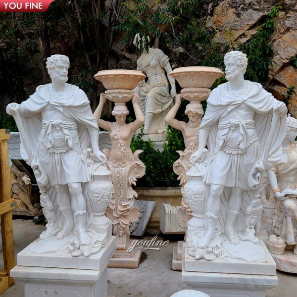 Outdoor Garden Ancient Marble Roman Statues Full Size Soldier Sculpture with Shield