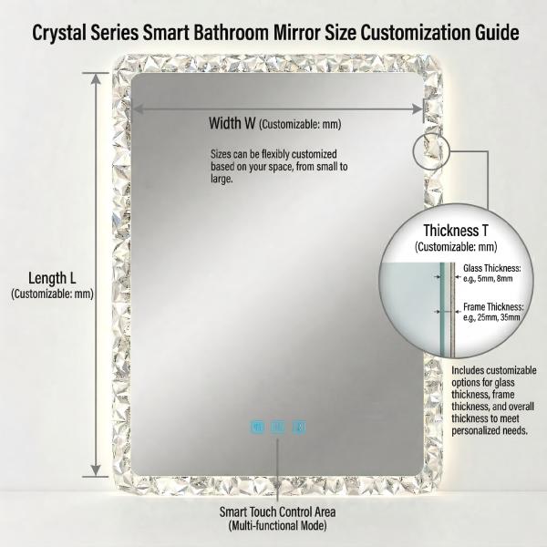 Kingstin Luxury Crystal LED Smart Mirror RGB Light Wall Mounted Bathroom Vanity Mirror Custom Size