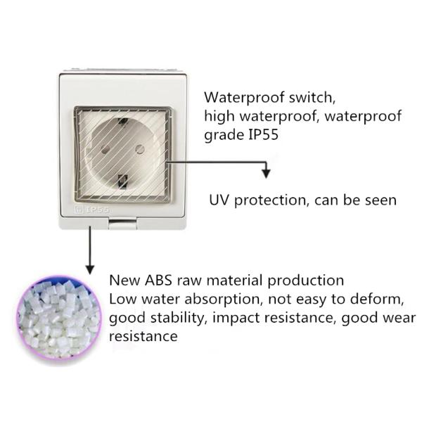 Waterproof Wall Switch Socket , Surface Mounted German Power Socket