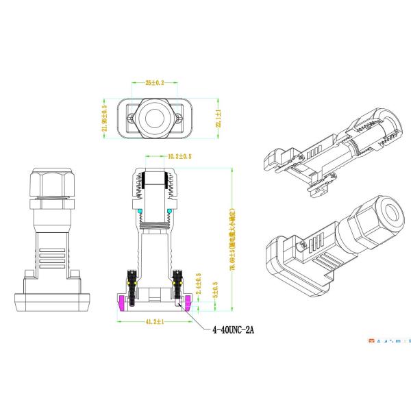 Electrical Power Cable AISG Connector Aviation D Sub 9 Pin Waterproof Plug IP 67/68
